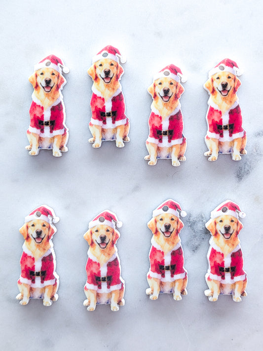 Christmas Golden Retriever on White Acrylic - 35mm high - 1pair (2pcs)