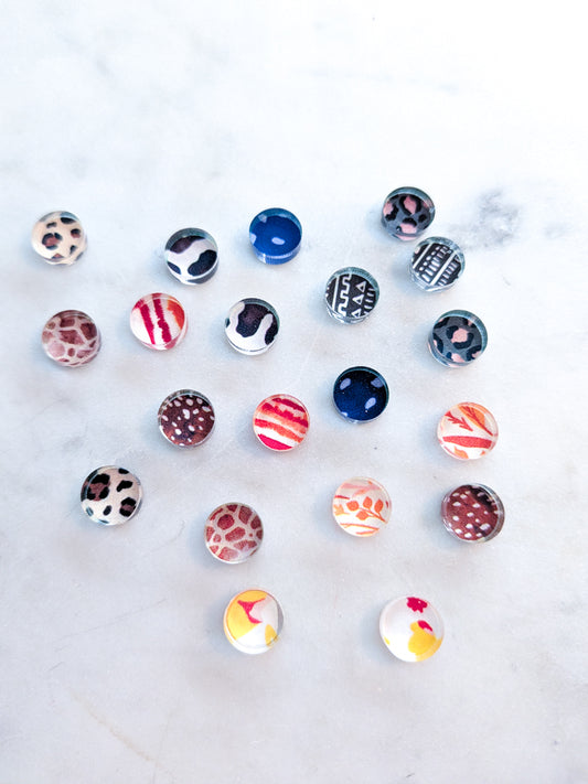 Mixed Bag - Neutral Colours- Mini 8mm Clear Acrylic Circle Studs - 10pairs (20pcs)
