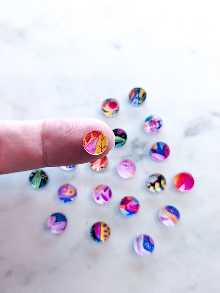 Mixed Bag - Bright Colours- Mini 8mm Clear Acrylic Circle Studs - 10pairs (20pcs)