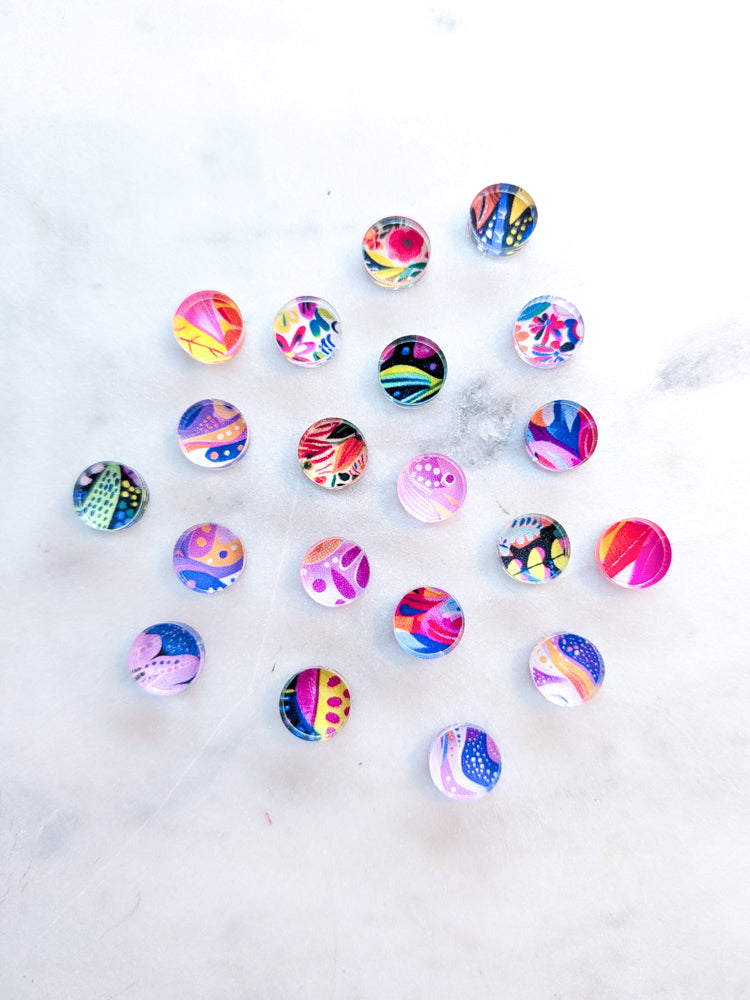 Mixed Bag - Bright Colours- Mini 8mm Clear Acrylic Circle Studs - 10pairs (20pcs)