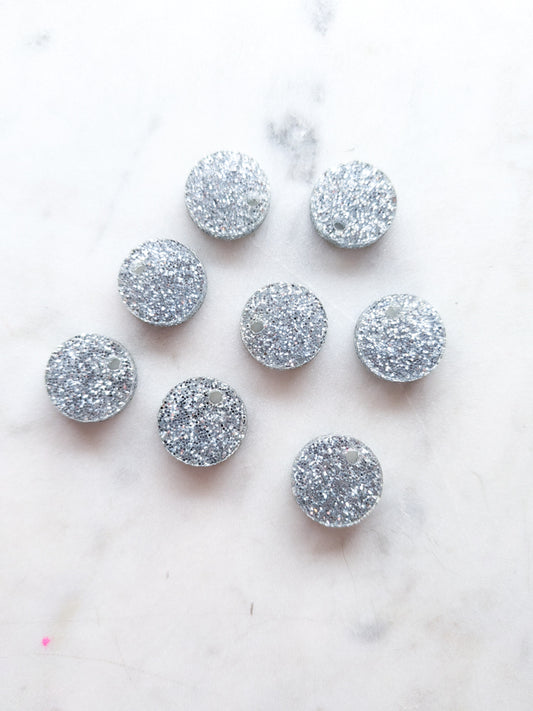 12.5mm or 15mm Silver Glitter Circle Toppers/Studs- Various Pack Sizes