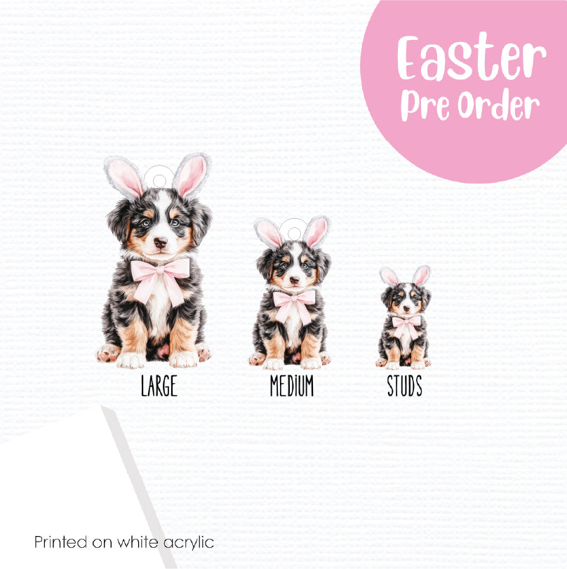 Easter Puppy Australian Shepherd printed on White Acrylic