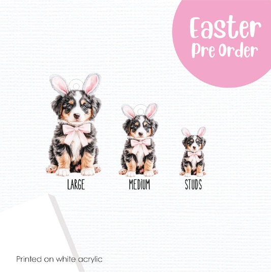 Easter Puppy Australian Shepherd printed on White Acrylic