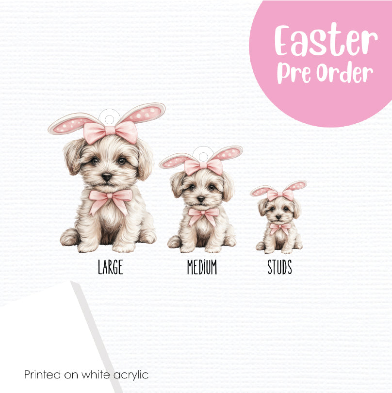 Easter Puppy Morkie printed on White Acrylic