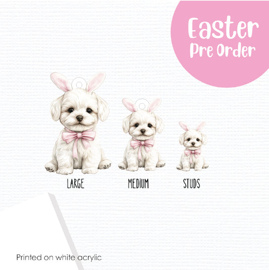 Easter Puppy Maltese printed on White Acrylic