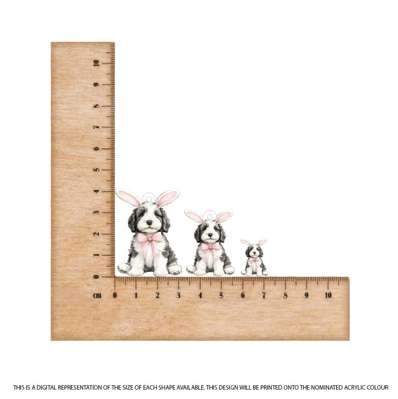 Easter Puppy Old English Sheepdog printed on White Acrylic