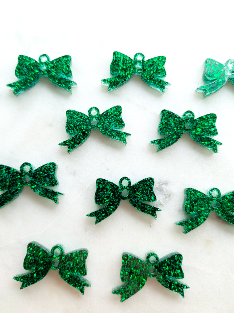 25mm Green Glitter Bows