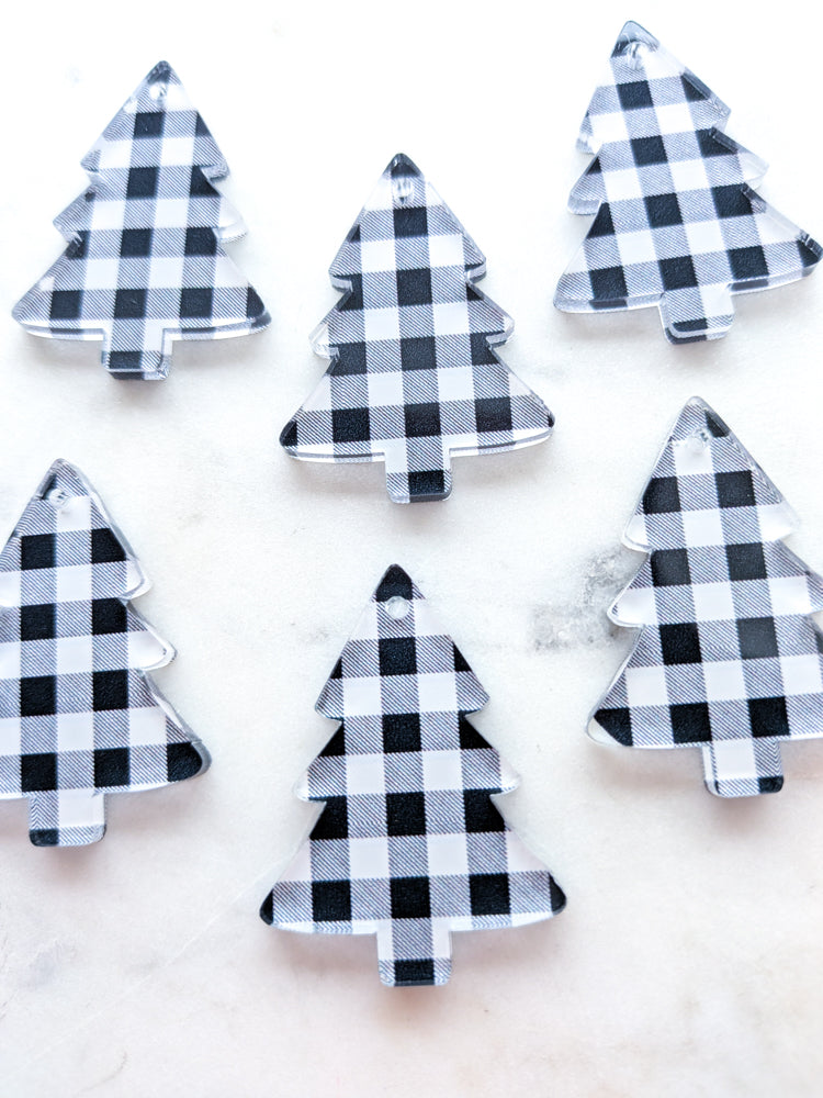 Clear Acrylic - 4cm Christmas Tree - 1 Hole - Black and White - 15 - 1 pair (2pcs)
