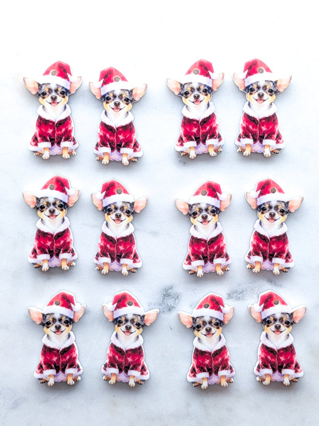 Christmas Chihuahua on White Acrylic - 35mm high - 1pair (2pcs)