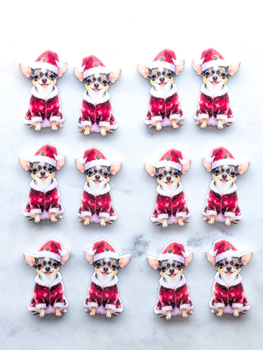 Christmas Chihuahua on White Acrylic - 35mm high - 1pair (2pcs)