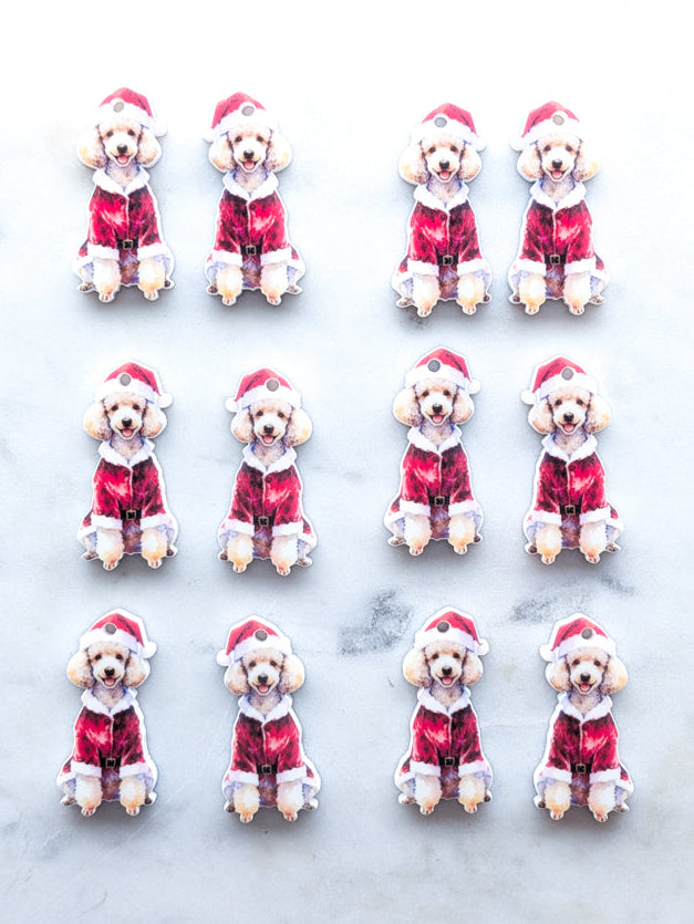 Christmas White Poodle on White Acrylic - 35mm high - 1pair (2pcs)