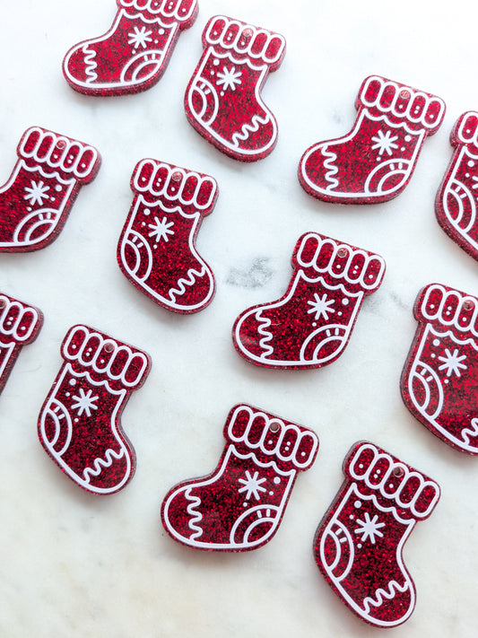 Printed White Line Stocking on Red Glitter Acrylic - Various Sizes - 1pair (2pcs)