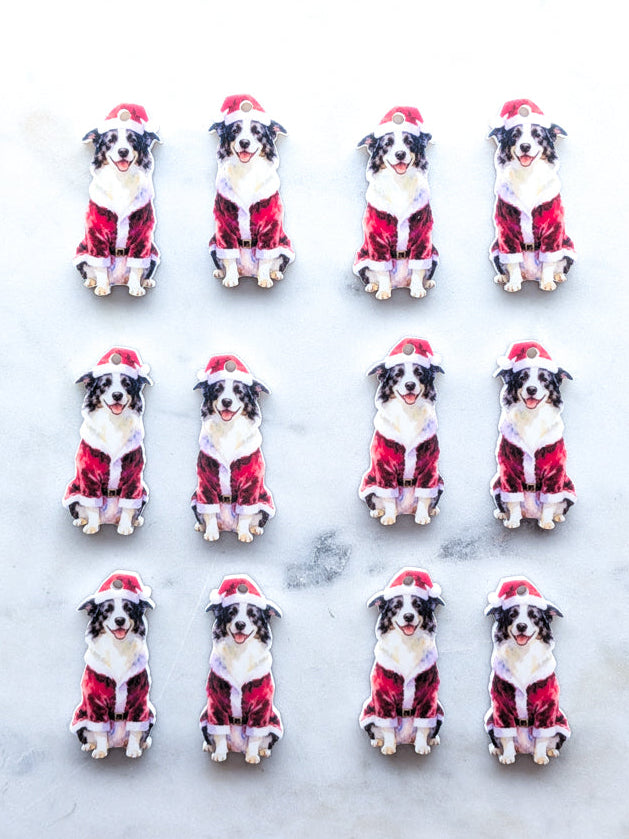 Christmas Black & White Border Collie on White Acrylic - 35mm high - 1pair (2pcs)