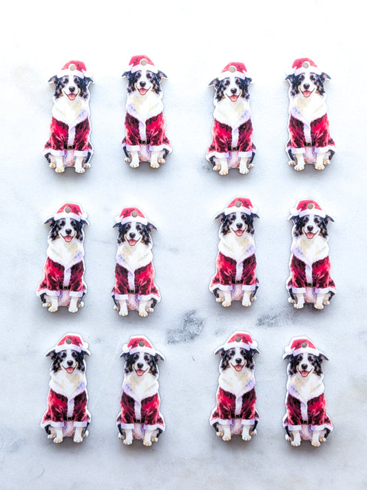 Christmas Black & White Border Collie on White Acrylic - 35mm high - 1pair (2pcs)
