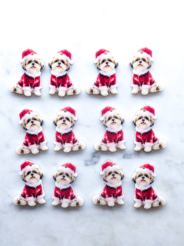 Christmas Shih Tzu  on White Acrylic - 35mm high - 1pair (2pcs)