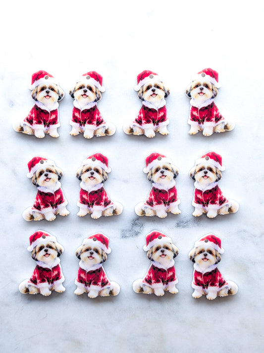 Christmas Shih Tzu  on White Acrylic - 35mm high - 1pair (2pcs)