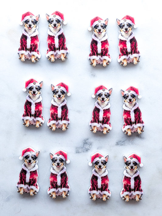 Christmas Blue Heeler on White Acrylic - 35mm high - 1pair (2pcs)