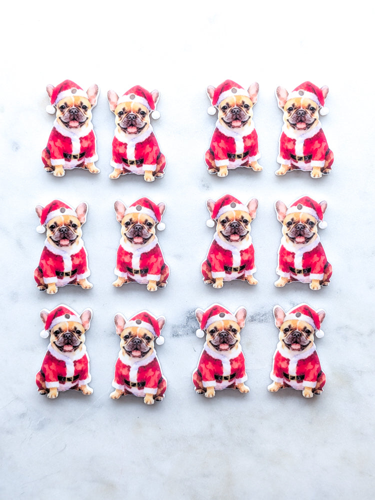 Christmas French Bulldog on White Acrylic - 35mm high - 1pair (2pcs)