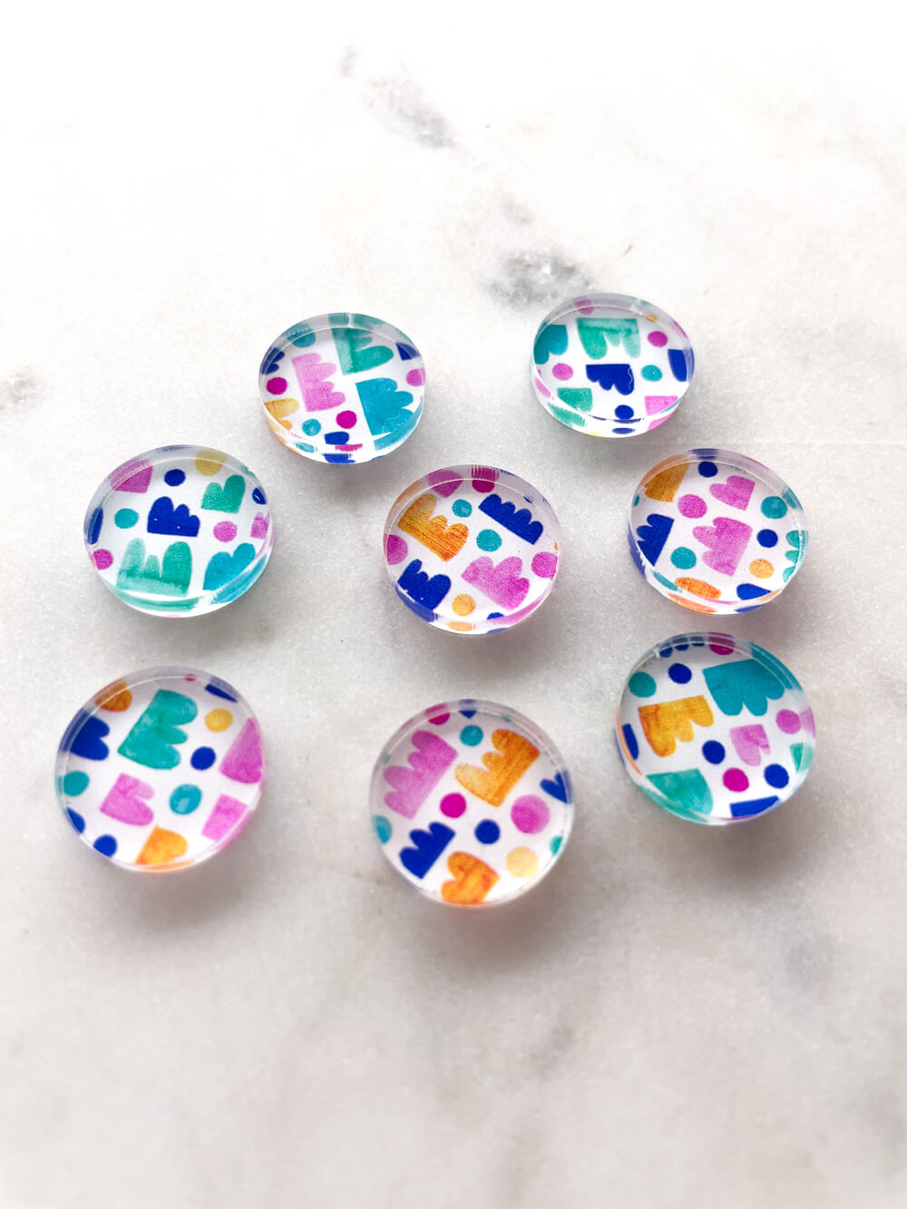 1.5cm Circle - Studs- Clear Acrylic - Watercolour - 26