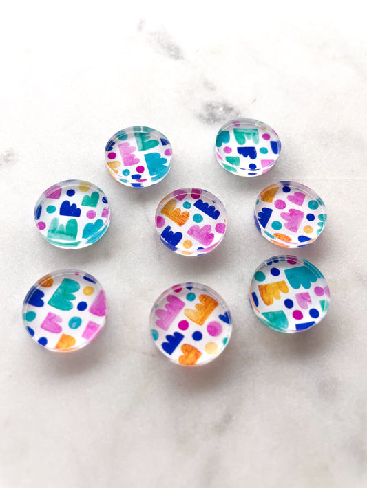 1.5cm Circle - Studs- Clear Acrylic - Watercolour - 26