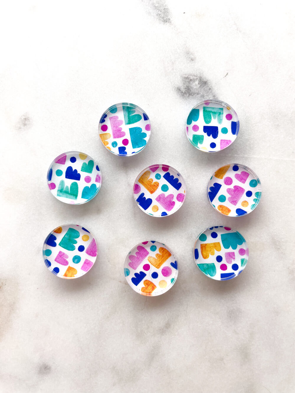 1.5cm Circle - Studs- Clear Acrylic - Watercolour - 26