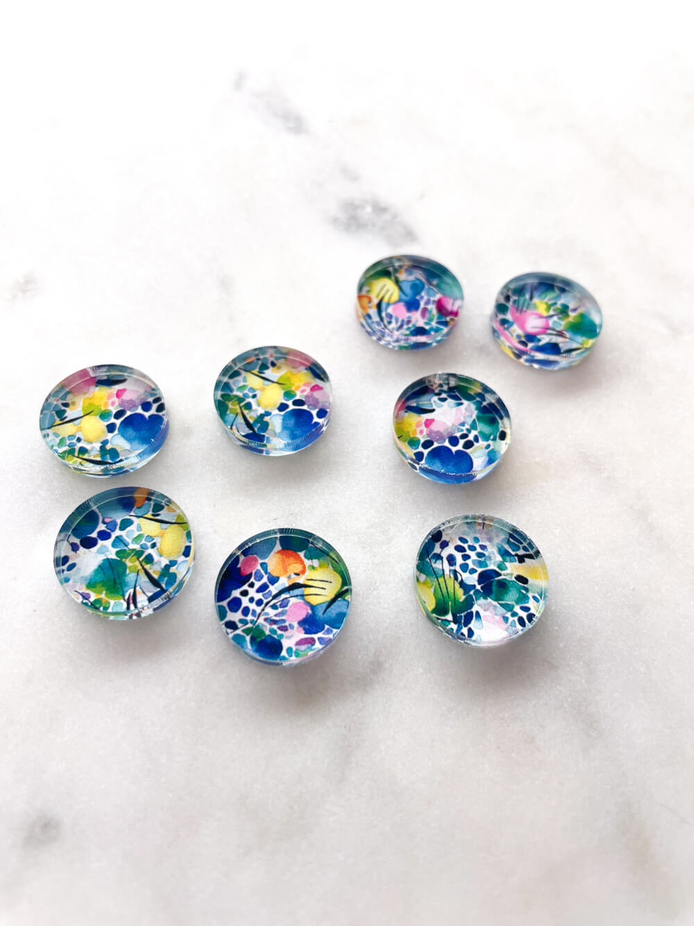 1.5cm Circle - Studs- Clear Acrylic - Watercolour - 49