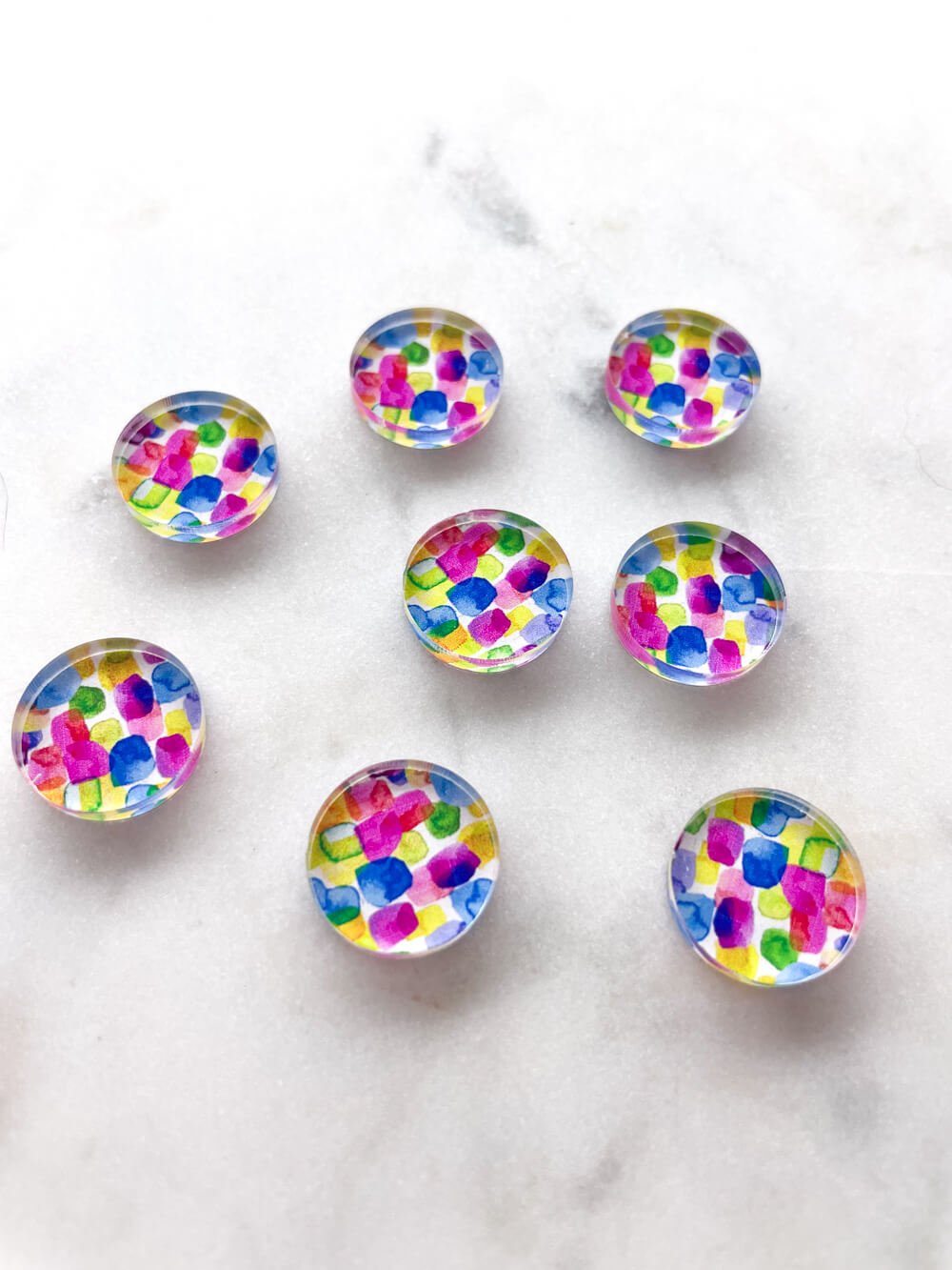 1.5cm Circle - Studs- Clear Acrylic - Watercolour - 73