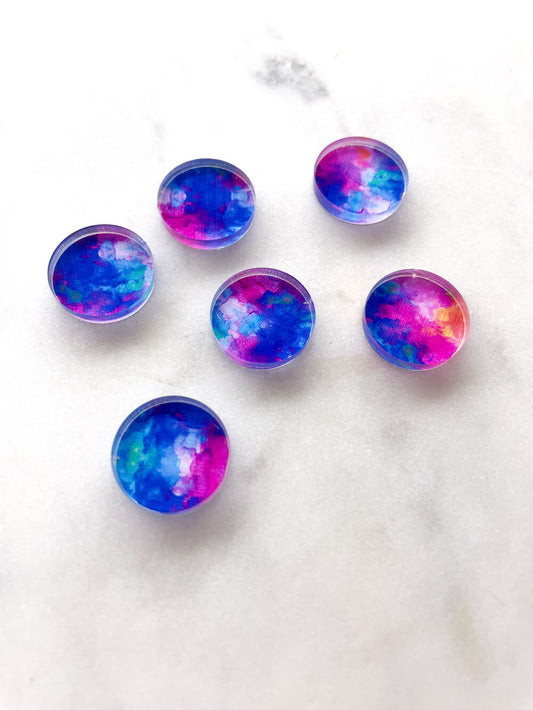 1.5cm Circle - Studs- Clear Acrylic - Neon Splash - 01