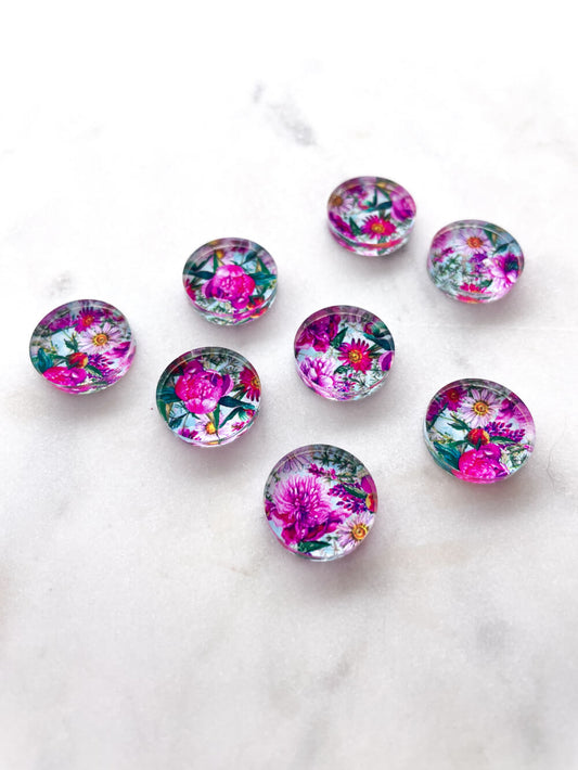1.5cm Circle - Studs- Clear Acrylic - Blooms - 16