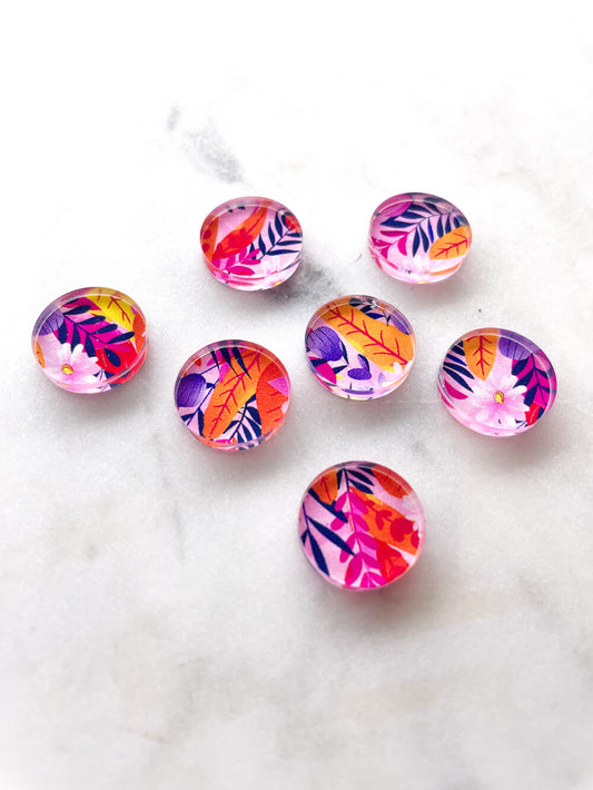 1.5cm Circle - Studs- Clear Acrylic - Bold Floral - 92