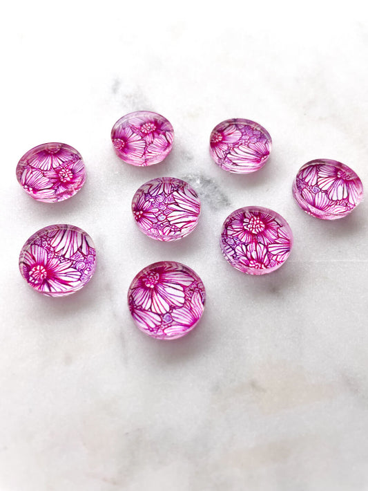 1.5cm Circle - Studs- Clear Acrylic - Blooms - 31