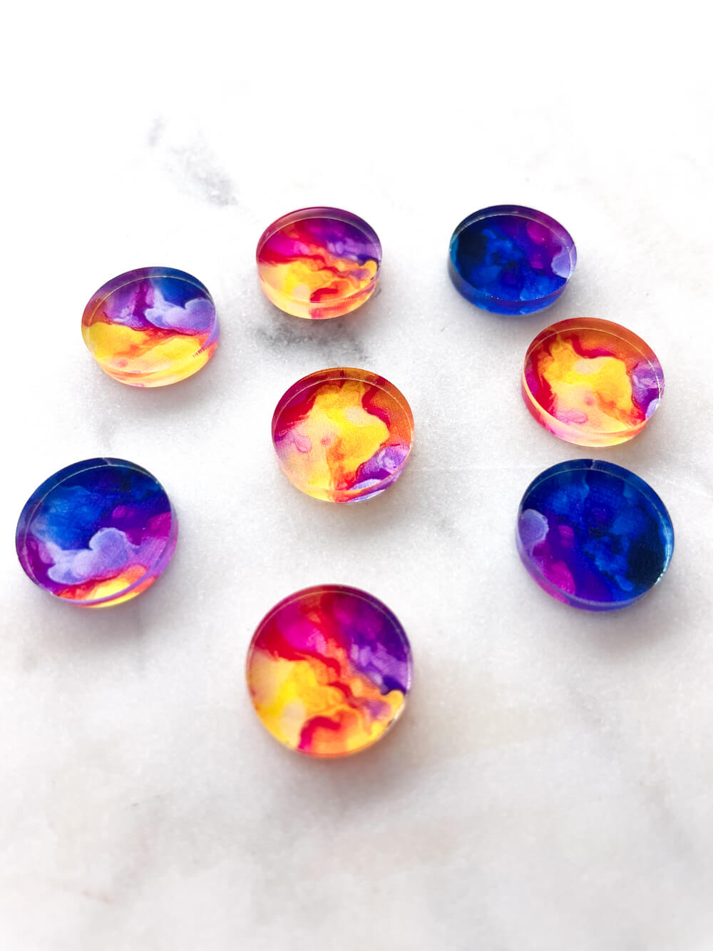 1.5cm Circle - Studs- Clear Acrylic - Alcohol Ink- 24