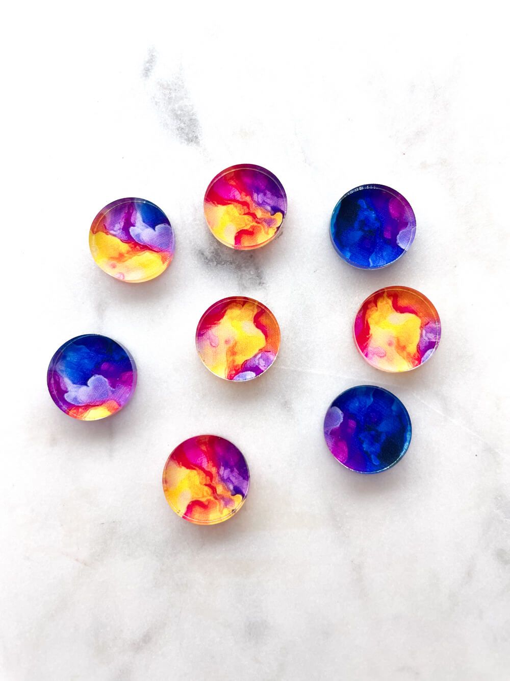 1.5cm Circle - Studs- Clear Acrylic - Alcohol Ink- 24