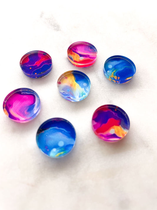 1.5cm Circle - Studs- Clear Acrylic - Alcohol Ink- 23
