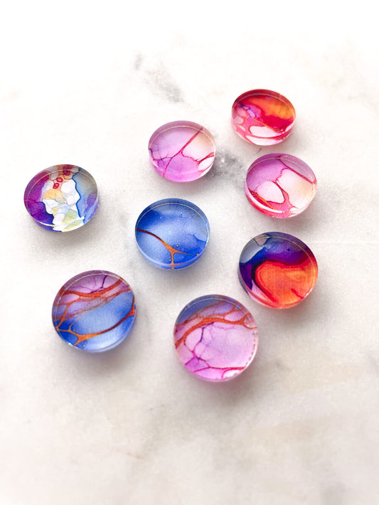 1.5cm Circle - Studs- Clear Acrylic - Alcohol Ink- 17