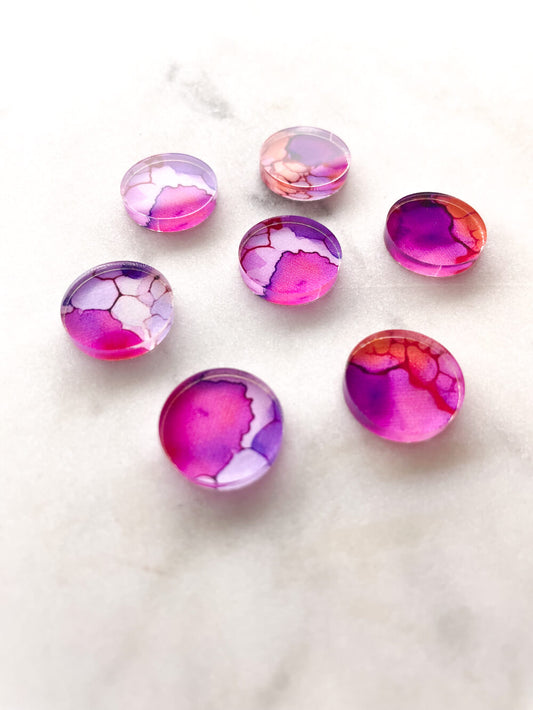 1.5cm Circle - Studs- Clear Acrylic - Alcohol Ink- 14