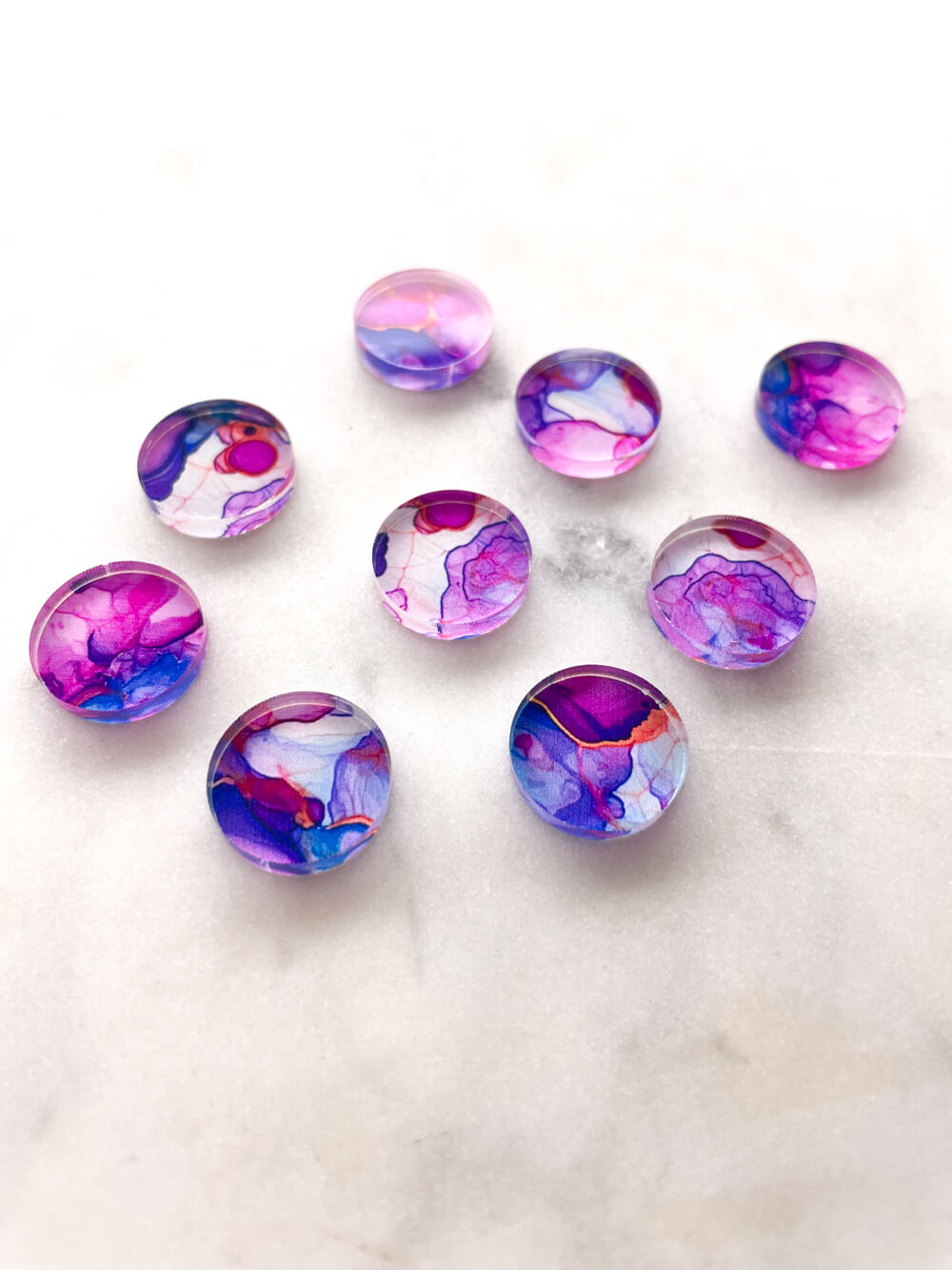 1.5cm Circle - Studs- Clear Acrylic - Alcohol Ink- 12