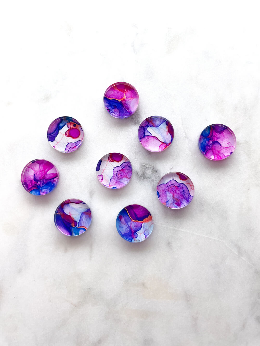 1.5cm Circle - Studs- Clear Acrylic - Alcohol Ink- 12