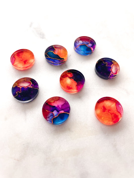 1.5cm Circle - Studs- Clear Acrylic - Alcohol Ink- 11