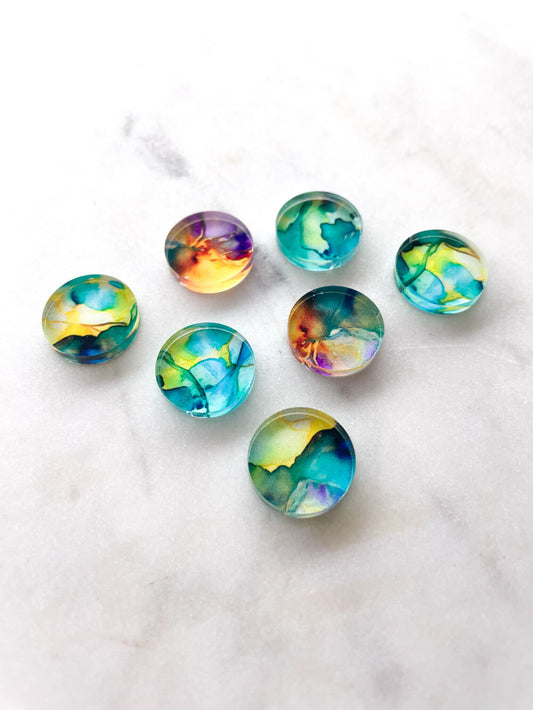 1.5cm Circle - Studs- Clear Acrylic - Alcohol Ink- 07