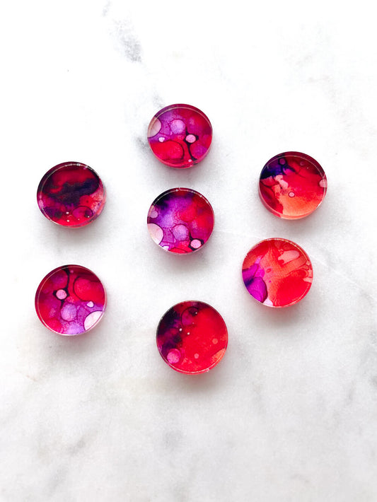 1.5cm Circle - Studs- Clear Acrylic - Alcohol Ink- 06