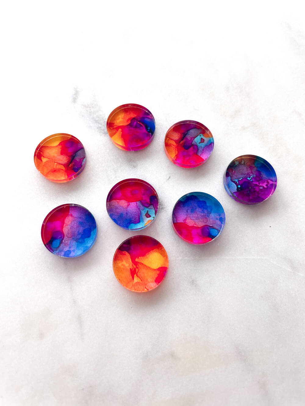 1.5cm Circle - Studs- Clear Acrylic - Alcohol Ink- 04