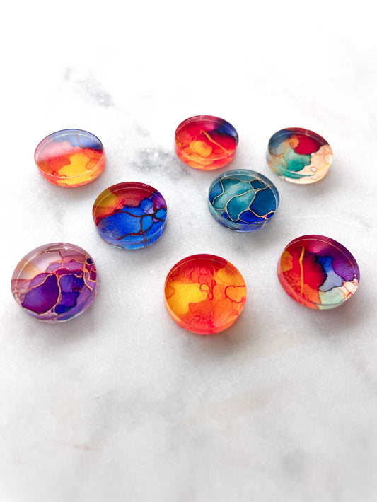 1.5cm Circle - Studs- Clear Acrylic - Alcohol Ink- 03