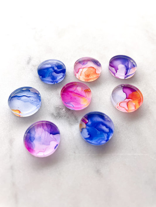 1.5cm Circle - Studs- Clear Acrylic - Alcohol Ink- 02