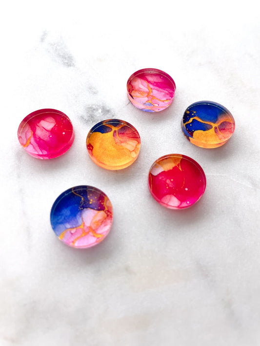 1.5cm Circle - Studs- Clear Acrylic - Alcohol Ink- 01