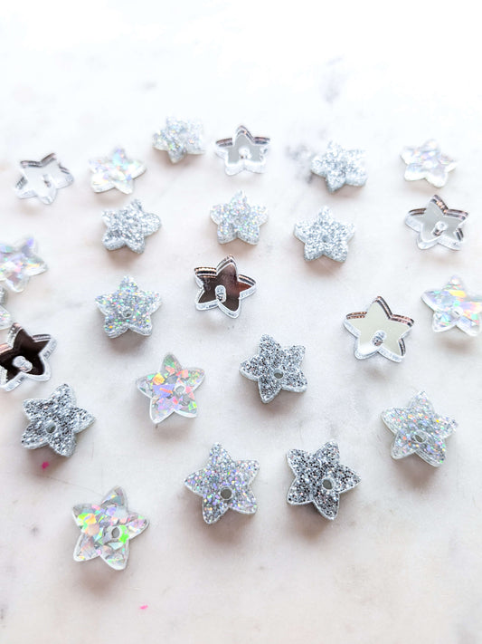 15mm Star Silver Mixed Pack Topper/Studs - 12 pairs (24pcs)