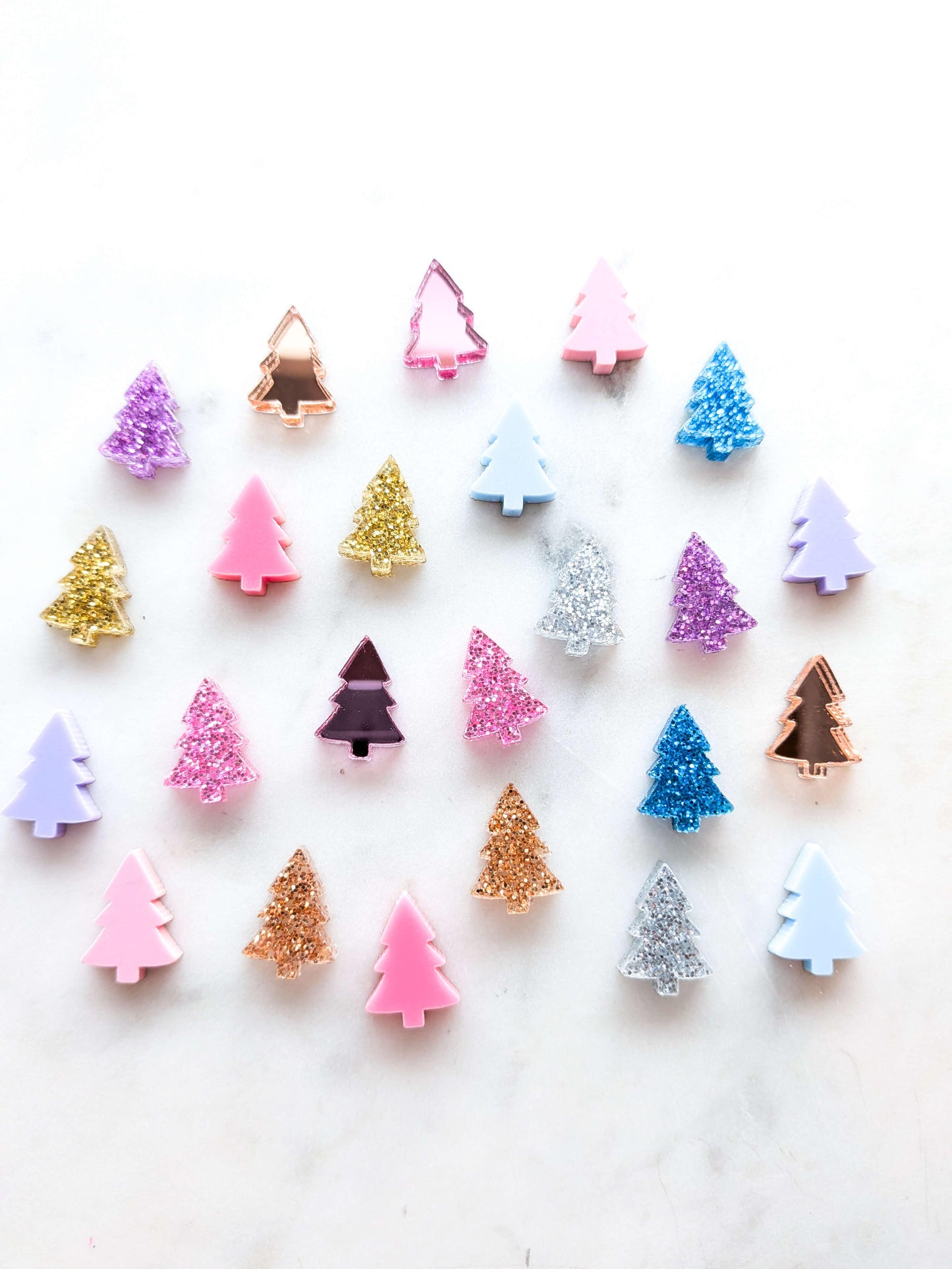 15mm Christmas Tree Studs -  Pretty & Bright Christmas - Mixed Bag -  12 pairs (24pcs)