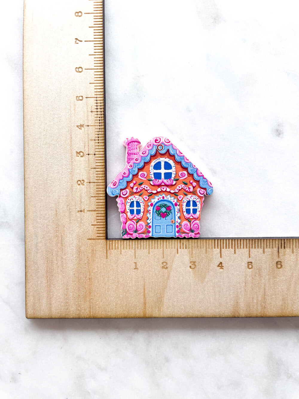 Large - Gingerbread House on Baby Pink Acrylic