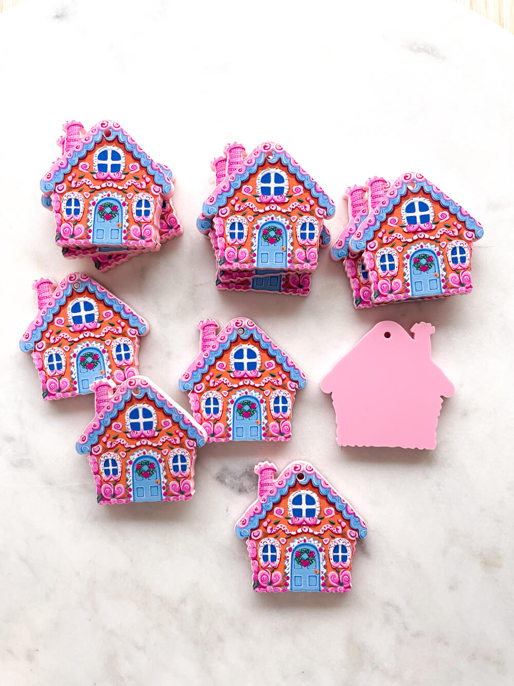 Large - Gingerbread House on Baby Pink Acrylic