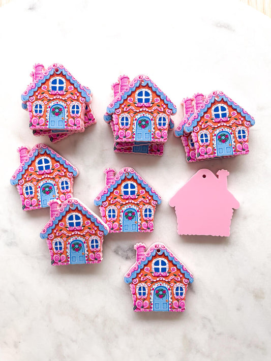 Large - Gingerbread House on Baby Pink Acrylic